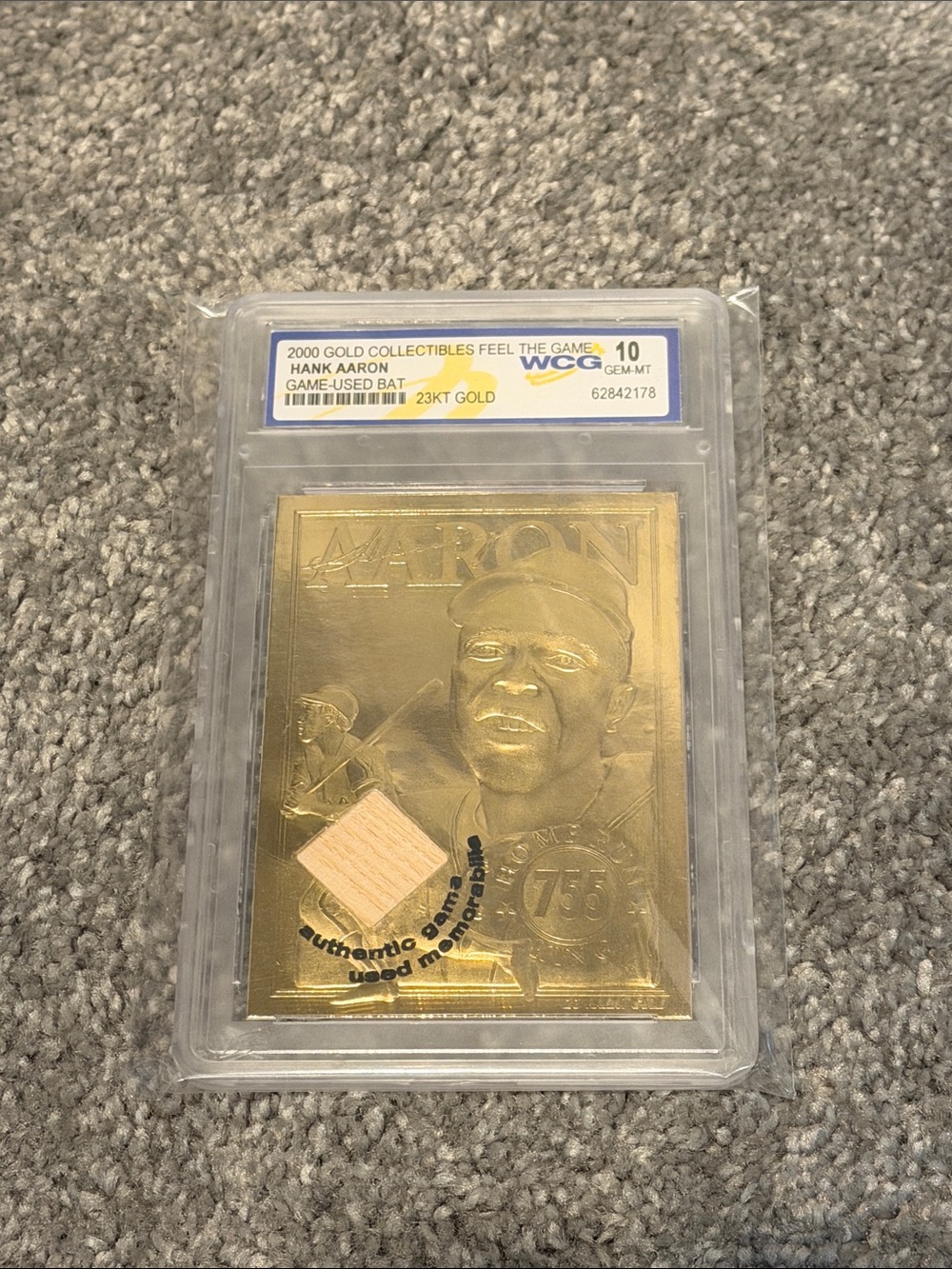 2000 Hank Aaron 23KT Gold Game Used Bat Card WCG 10 Gem Mint Braves